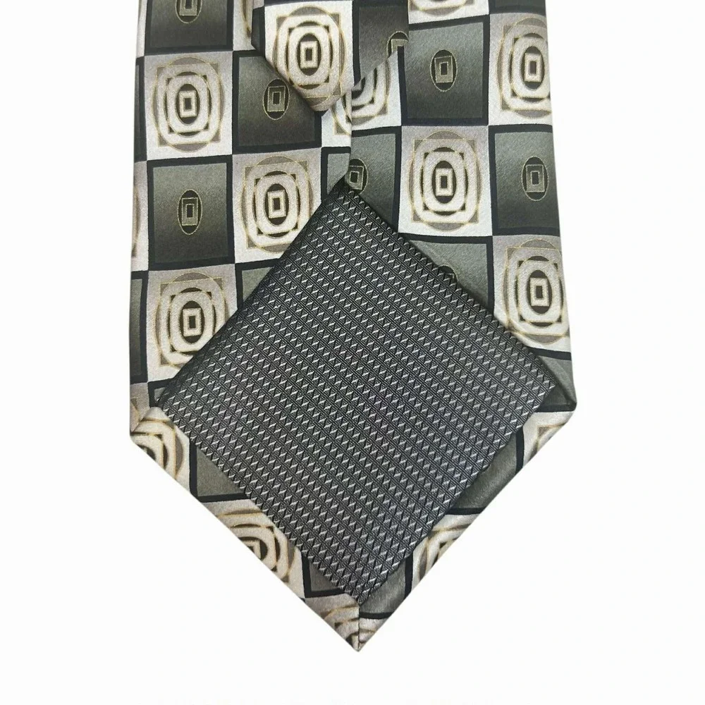 Harve Benard by Bernard Holtzman Mens Silk‎ Geometric Checkered Tie Green Gold